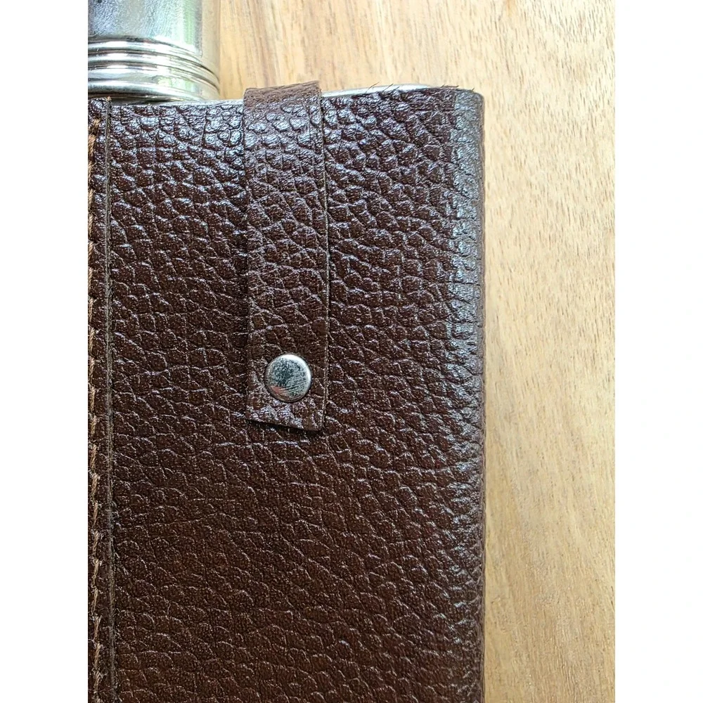 AKAH Jagerflasche Vintage Hip Flask Brown Leather Stainless Steel Hunting 78020